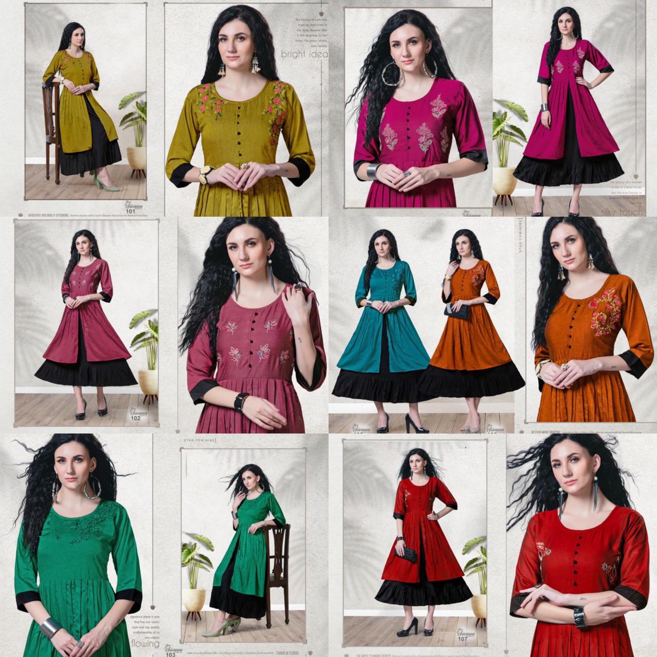 Beauty Queen New Jrivanna Latest Fancy Wear Rayon Anarkali Long Kurti Collection
